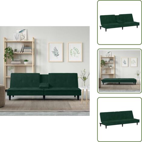 The Living Store Divano Letto con Portabicchieri in Velluto Verde Scuro - Velluto