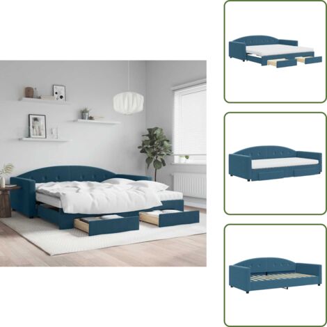 The Living Store Divano Letto Estraibile con Cassetti Blu 100x200 cm in Velluto - Letto da giorno