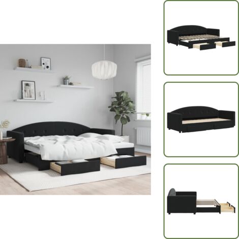 The Living Store Divano Letto Estraibile con Cassetti Nero 80x200 cm in Velluto - Letto da giorno