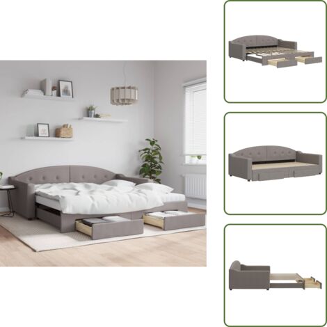 The Living Store Divano Letto Estraibile con Cassetti Tortora 100x200 cm Tessuto - Letto estraibile