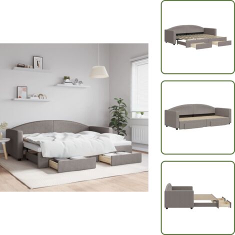 The Living Store Divano Letto Estraibile con Cassetti Tortora 80x200 cm Tessuto - Letto da giorno