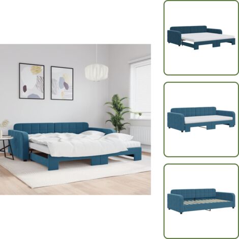 The Living Store Divano Letto Estraibile con Materassi Blu 100x200 cm Velluto - Materasso in schiuma