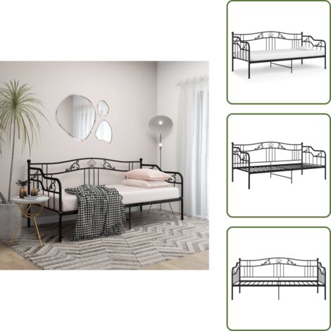 The Living Store Divano Letto Telaio Nero in Metallo 90x200 cm - Letto occasionale