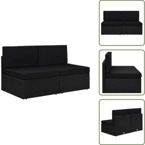 The Living Store Divano Modulare a 2 Posti in Polyrattan Nero - Divano all'aperto