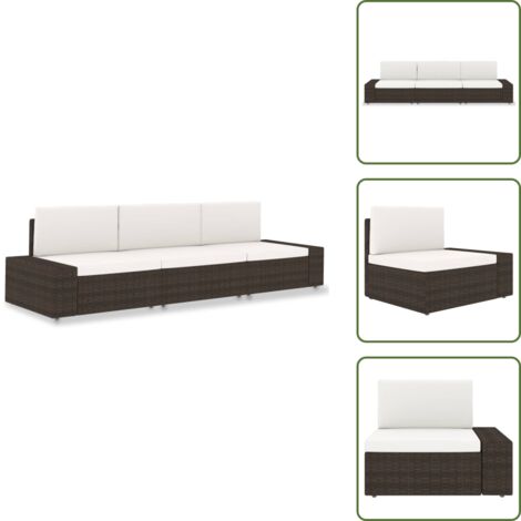 The Living Store Divano Modulare a 3 Posti in Polyrattan Marrone - Divano all'aperto