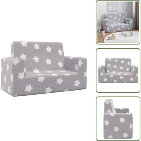 The Living Store Divano per Bambini 2 Posti Grigio Chiaro Stelle Morbido Peluche - Divano per bambini 2 posti
