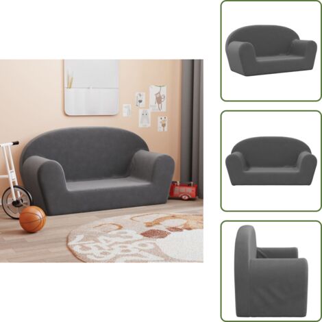 The Living Store Divano per Bambini a 2 Posti Antracite in Morbido Peluche - Divano peluche