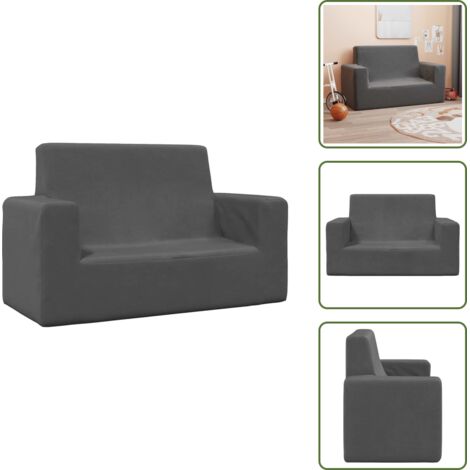 The Living Store Divano per Bambini a 2 Posti Antracite in Morbido Peluche - Divano per bambini a 2 posti