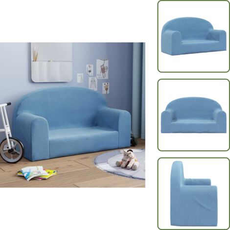 The Living Store Divano per Bambini a 2 Posti Blu in Morbido Peluche - Divano morbido
