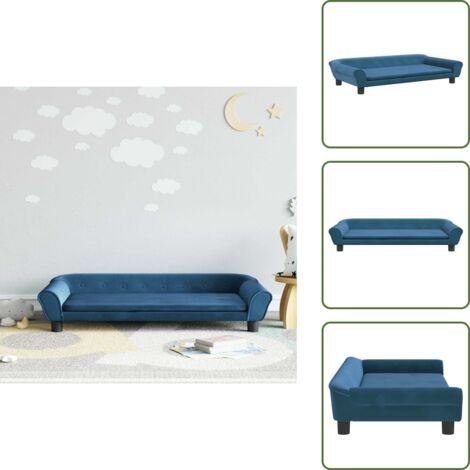 The Living Store Divano per Bambini Blu 100x50x26 cm in Velluto - Divano per bambini in velluto