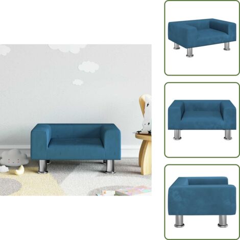 The Living Store Divano per Bambini Blu 50x40x26,5 cm in Velluto - Divano per bambini in velluto