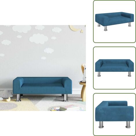 The Living Store Divano per Bambini Blu 70x45x26,5 cm in Velluto - Divano per bambini in velluto
