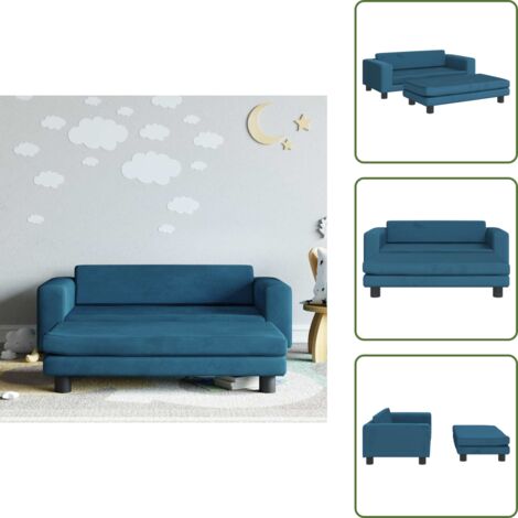 The Living Store Divano per Bambini con Poggiapiedi Blu 100x50x30 cm in Velluto - Divano per bambini in velluto