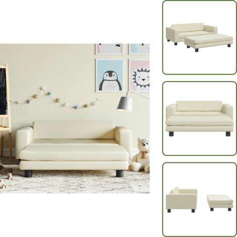 The Living Store Divano per Bambini con Poggiapiedi Crema 100x50x30cm Similpelle - Divano per bambini con poggiapiedi