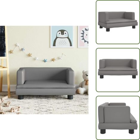 The Living Store Divano per Bambini Grigio 60x40x30 cm in Similpelle - Divano per bambini grigio