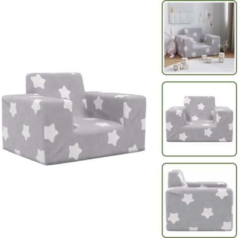 The Living Store Divano per Bambini Grigio Chiaro con Stelle in Morbido Peluche - Divano peluche