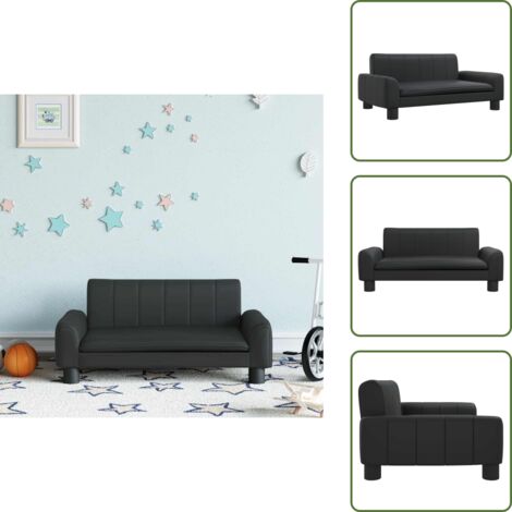 The Living Store Divano per Bambini Nero 70x45x30 cm in Similpelle - Divano per bambini nero