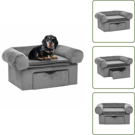 The Living Store Divano per Cani con Cassetto Grigio 75x50x38 cm in Peluche - Cassetto per cani