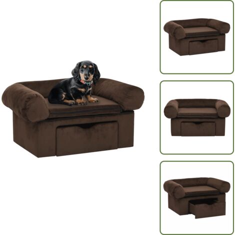 The Living Store Divano per Cani con Cassetto Marrone 75x50x38 cm in Peluche - Cassetto per cani