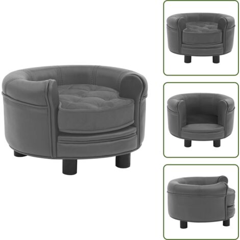 The Living Store Divano per Cani Grigio 48x48x32 cm in Peluche e Similpelle - Divano per gatti