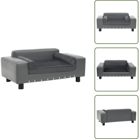The Living Store Divano per Cani Grigio 81x43x31 cm in Peluche e Similpelle - Divano per gatti