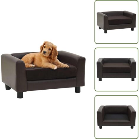 The Living Store Divano per Cani Marrone 60x43x30 cm in Peluche e Similpelle - Divano per gatti