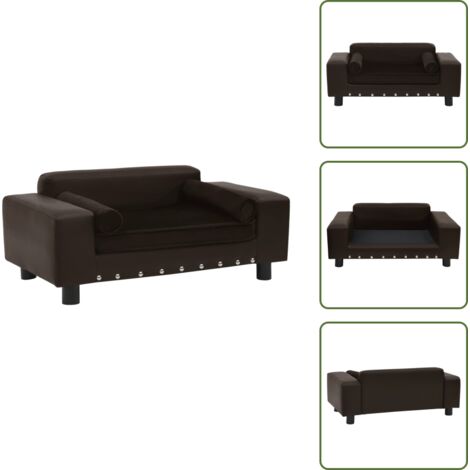 The Living Store Divano per Cani Marrone 81x43x31 cm in Peluche e Similpelle - Divano per gatti
