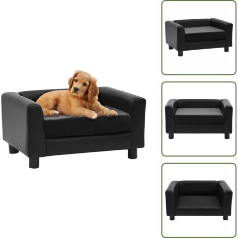The Living Store Divano per Cani Nero 60x43x30 cm in Peluche e Similpelle - Divano per gatti