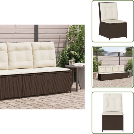 The Living Store Divano Reclinabile da Giardino con Cuscini Marrone Polyrattan - Divano reclinabile