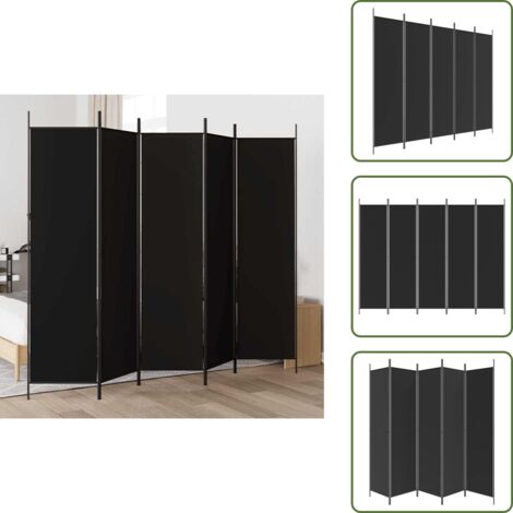 The Living Store Divisorio 5 Pannelli Nero 250x200 cm Tessuto - Divisore per privacy