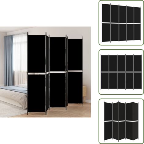 The Living Store Divisorio 5 Pannelli Nero 250x220 cm Tessuto - Divisore per stanze