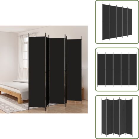 The Living Store Divisorio 5 Pannelli Nero 250x220 cm Tessuto - Divisore per stanze