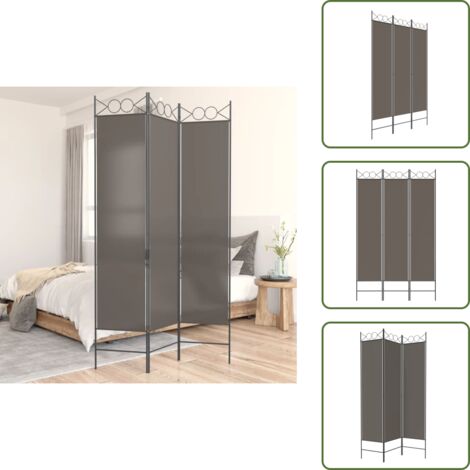 The Living Store Divisorio a 3 Pannelli Antracite 120x200 cm in Tessuto - Divisore a 3 pannelli