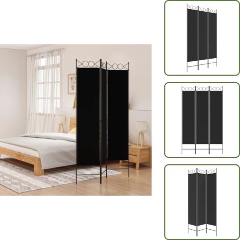 The Living Store Divisorio a 3 Pannelli Nero 120x200 cm in Tessuto - Divisore a 3 pannelli