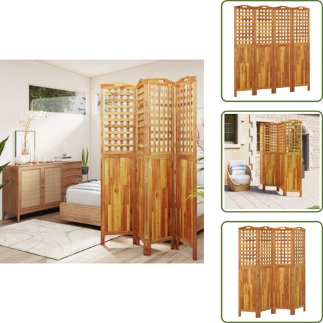 The Living Store Divisorio a 4 Pannelli 162x2x180 cm Legno Massello di Acacia - Acacia