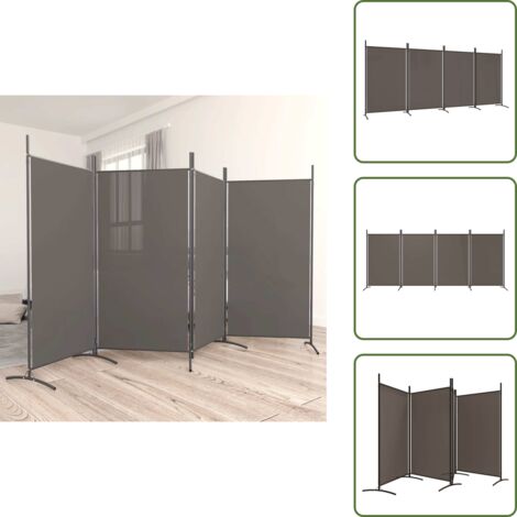 The Living Store Divisorio a 4 Pannelli Antracite 346x180 cm Tessuto - Divisore a 4 pannelli