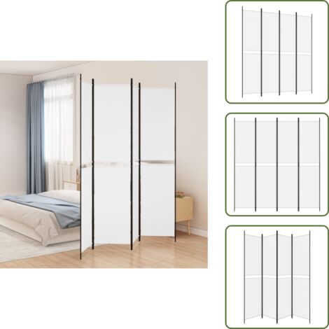 The Living Store Divisorio a 4 Pannelli Bianco 200x220 cm Tessuto - Divisore a 4 pannelli