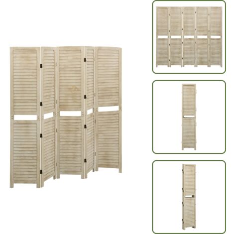 The Living Store Divisorio a 5 Pannelli 175 x 165 cm Legno Massello di Paulownia - Separé in legno