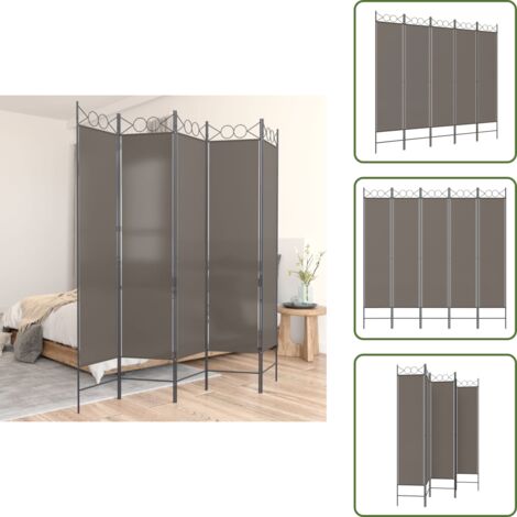 The Living Store Divisorio a 5 Pannelli Antracite 200x200 cm Tessuto - Divisore a 5 pannelli