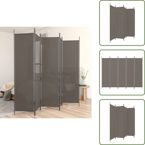 The Living Store Divisorio a 5 Pannelli Antracite 250x200 cm Tessuto - Divisore a 5 pannelli