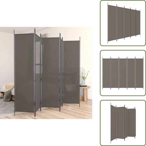 The Living Store Divisorio a 5 Pannelli Antracite 250x220 cm Tessuto - Divisore a 5 pannelli