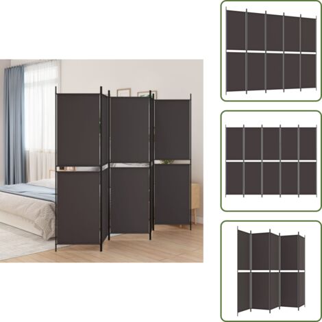 The Living Store Divisorio a 5 Pannelli Marrone 250x200 cm in Tessuto - Divisore in tessuto