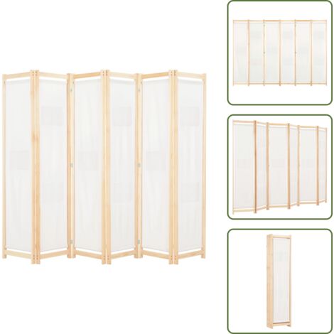 The Living Store Divisorio a 6 Pannelli 240x170x4 cm in Tessuto Crema - Divisore in tessuto