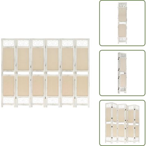 The Living Store Divisorio a 6 Pannelli Crema 210x165 cm in Tessuto - Separatore per stanza