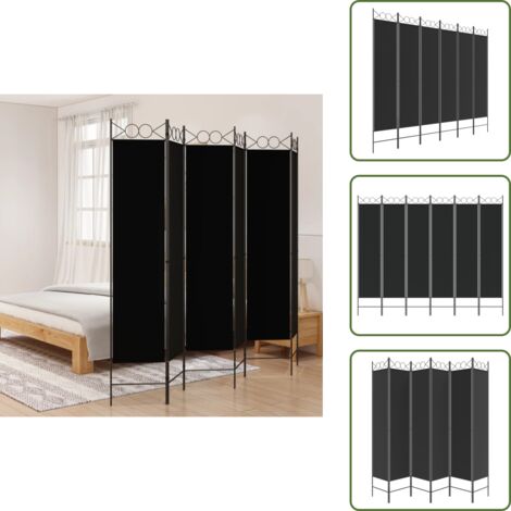 The Living Store Divisorio a 6 Pannelli Nero 240x200 cm in Tessuto - Divisore a 6 pannelli