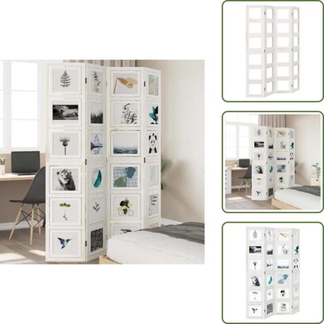 The Living Store Divisorio Ambienti 4Pannelli Bianco Legno Massello di Paulownia - Divisore in legno
