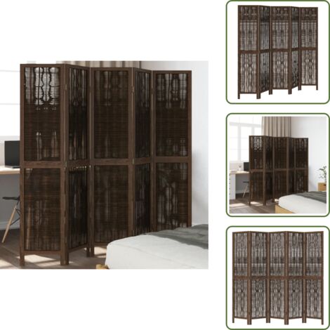 The Living Store Divisorio Ambienti 5 Pannelli Marrone Scuro Massello Paulownia - Divisore in legno