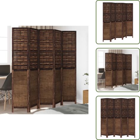The Living Store Divisorio Ambienti 5 Pannelli Marrone Scuro Massello Paulownia - Divisore in legno