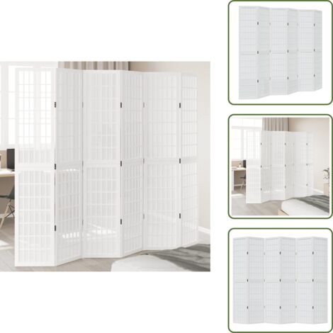 The Living Store Divisorio Ambienti 6Pannelli Bianco Legno Massello di Paulownia - Divisore in legno