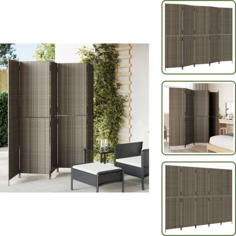 The Living Store Divisorio per Ambienti a 5 Pannelli Grigio in Polyrattan - Divisore in polyrattan